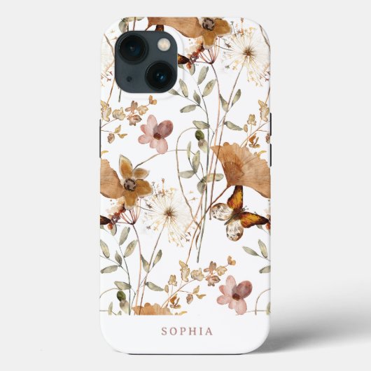 Trendy Boho neutrale Wildblumen im Herbst auf Weiß Case-Mate iPhone Hülle (Rückseite)