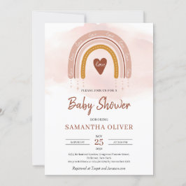 Trendy Boho Rainbow Dusty Pink und Dark Brown Inv Einladung