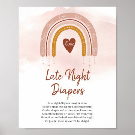 Trendy Boho Rainbow Late Night Diapers Game Sign Poster