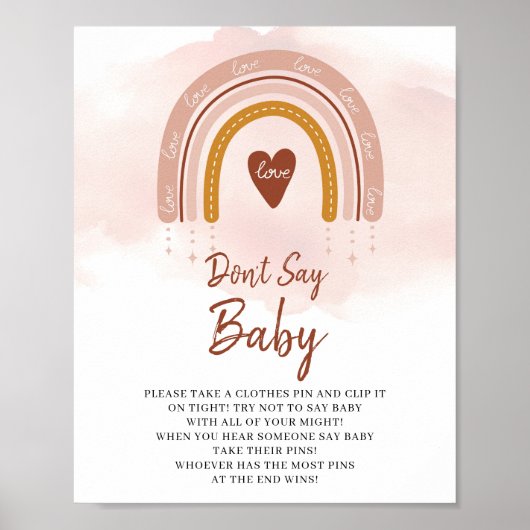 Trendy Boho Rainbow Say Baby Game Sign Poster (Vorne)