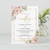 Trendy Boho staubige rosa Rosen goldener geometris Einladung (Stehend Vorderseite)
