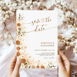 Trendy Boho Terracotta Floral QR Code Wedding Save The Date