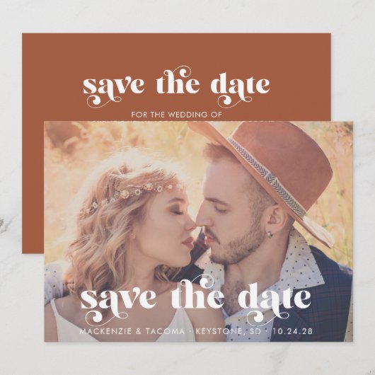 Trendy Boho-Typografie Foto Save the Date (Vorne/Hinten)
