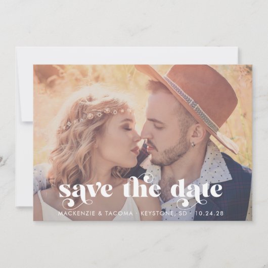 Trendy Boho Typografy Foto Save the Date (Vorderseite)