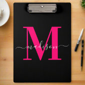 Trendy Bold Hot Pink & Black Monogram Girl Klemmbrett