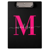 Trendy Bold Hot Pink & Black Monogram Girl Klemmbrett (Vorderseite)