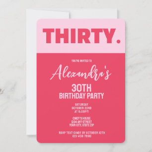 Trendy Bold Pink und Red Girly 30. Geburtstag Einladung
