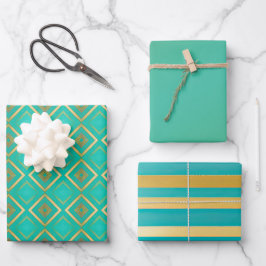 Trendy Bold Türkise Blue und Gold Print Geschenkpapier Set