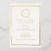 Trendy Border Gold Modern Glam Wedding Foto Folieneinladung (Vorderseite)