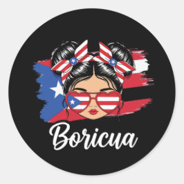 Trendy Boricua Girl Puerto Rico Flag Runder Aufkleber