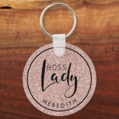 Trendy Boss Lady Blush Pink Glitzer Personalisiert Schlüsselanhänger (Vorderseite)