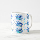 Trendy Botanical Blue Watercolor Blume Kaffeetasse (VorderseiteRechts)
