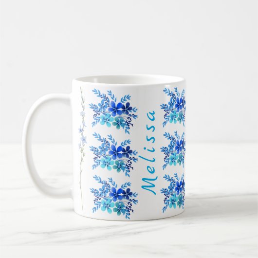 Trendy Botanical Blue Watercolor Blume Kaffeetasse (Links)