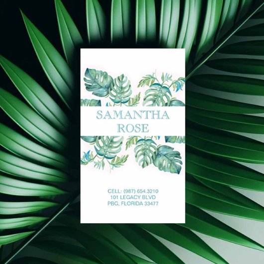 Trendy Botanical Monstera Palm Blätter Küste Visitenkarte