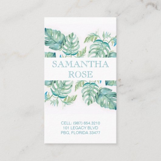 Trendy Botanical Monstera Palm Blätter Küste Visitenkarte (Vorderseite)