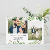 Trendy Botanische Blätter| Hochzeit von zwei Fotos Dankeskarte (Stehend Vorderseite)