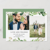 Trendy Botanische Blätter| Hochzeit von zwei Fotos Dankeskarte (Vorne/Hinten)