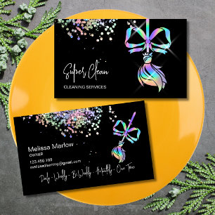 Trendy Bow Maid Reinigungshaus Sparkle Holographic Visitenkarte