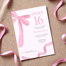 Trendy Bow Ribbon Coquette Sweet 16 Blush Pink  Einladung