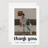 Trendy Boy Abschluss Foto Minimal bearbeitbar Dankeskarte (Vorne/Hinten)