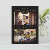 Trendy Branches Black Personalisiert 2 Foto Couple Save The Date (Stehend Vorderseite)