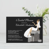 Trendy Bride Bridal Dusche Einladung Pfirsich Blac (Stehend Vorderseite)