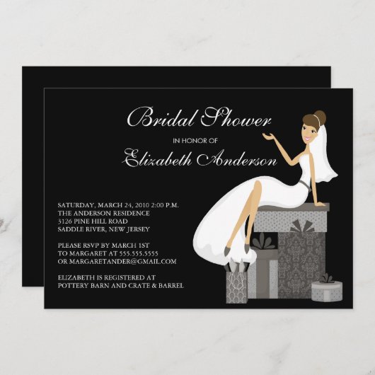 Trendy Bride Bridal Dusche Einladung Pfirsich Blac (Vorne/Hinten)