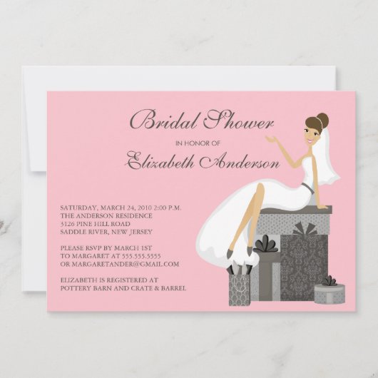 Trendy Bride Bridal Dusche Einladung Pfirsich Pink (Vorderseite)