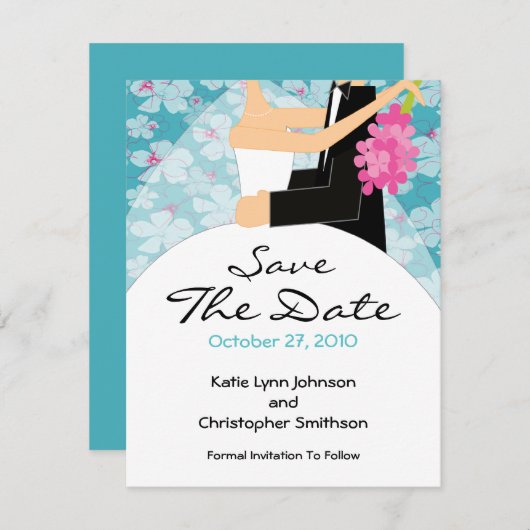 Trendy Bride & Groom Save the Date Einladung (Vorne/Hinten)
