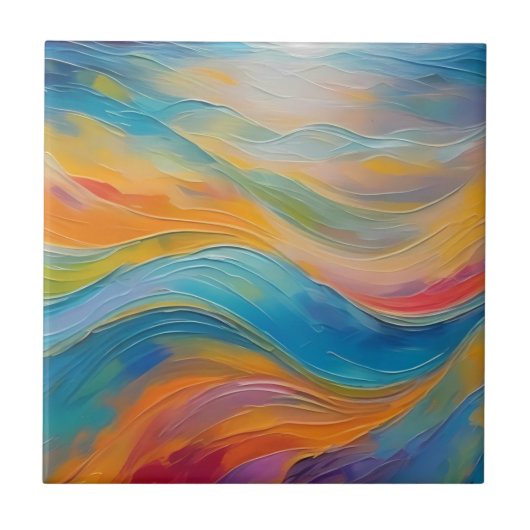 Trendy Bright Abstrakt Blue Gelb Pattern Fliese (Vorderseite)