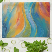 Trendy Bright Abstrakt Blue Gelb Pattern Geschirrtuch (Gefaltet)
