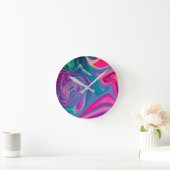 Trendy Bright Blue Pink Green Abstract Pattern Runde Wanduhr (Zuhause)