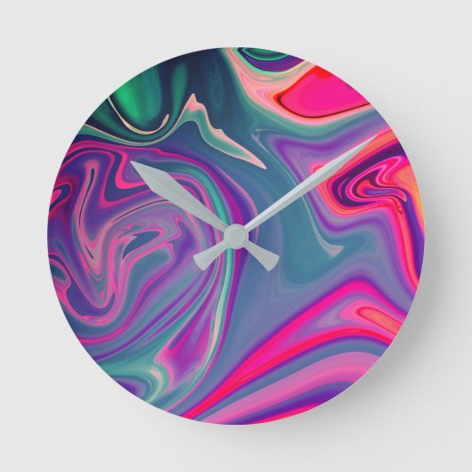 Trendy Bright Blue Pink Green Abstract Pattern Runde Wanduhr (Vorderseite)