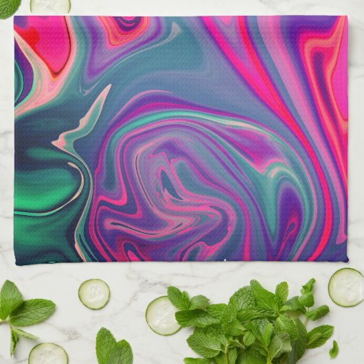 Trendy Bright Blue Pink Green Abstraktes Muster Geschirrtuch (Gefaltet)