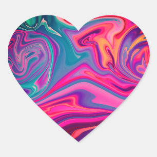 Trendy Bright Blue Pink Green Abstraktes Muster Herz-Aufkleber
