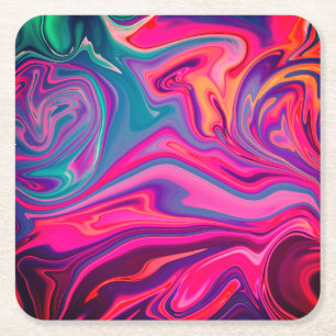 Trendy Bright Blue Pink Green Abstraktes Muster Rechteckiger Pappuntersetzer