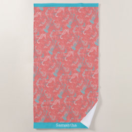 Trendy Bright Coral Sea Life Strandtuch