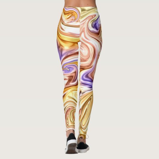 Trendy Bright Gold Lila Waves Abstraktes Muster Leggings (Rückseite)