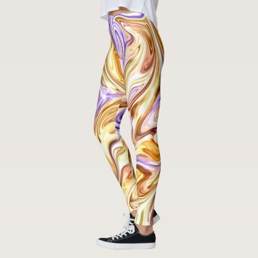 Trendy Bright Gold Lila Waves Abstraktes Muster Leggings (Links)