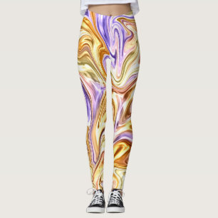 Trendy Bright Gold Lila Waves Abstraktes Muster Leggings