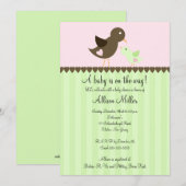 Trendy Brown Baby Bird mit Mama Baby Dusche Einladung (Vorne/Hinten)