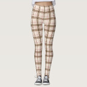 Trendy Brown Beige Kariert Tartan Checked Leggings (Vorderseite)