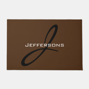 Trendy Brown Black Monogram Familienname Fußmatte