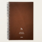 Trendy Brown Leather Modern Monogram Weekly Planer (Vorderseite)