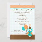 Trendy Brown Party Owl Birthday Einladung (Vorderseite)