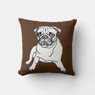 Trendy Brown Pug Dog Drawing Cushion Pillow Kissen