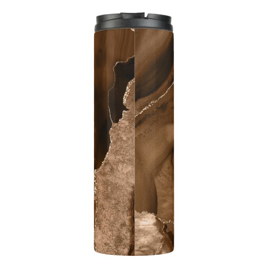 Trendy Brown und Gold Agate marmoriert Thermosbecher (Rückseite)