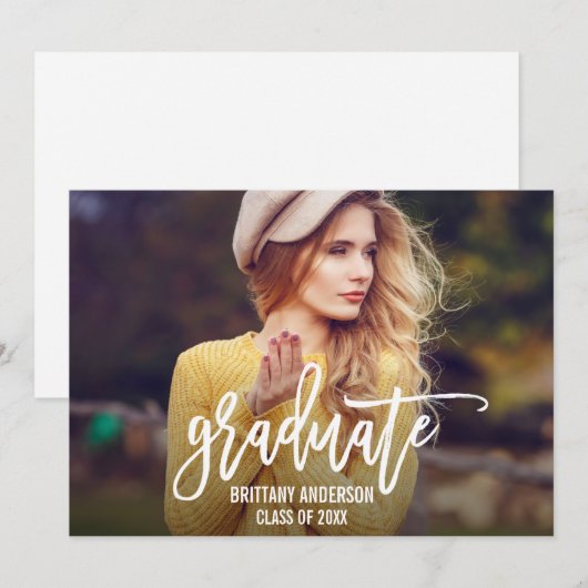 Trendy Brush Script Abschluss Announccard Ankündigung (Vorne/Hinten)