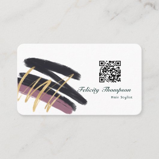 Trendy Brush Strokes Collage QR Code Visitenkarte (Vorderseite)