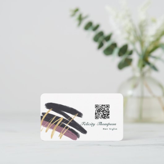 Trendy Brush Strokes Collage QR Code Visitenkarte (Stehend Vorderseite)